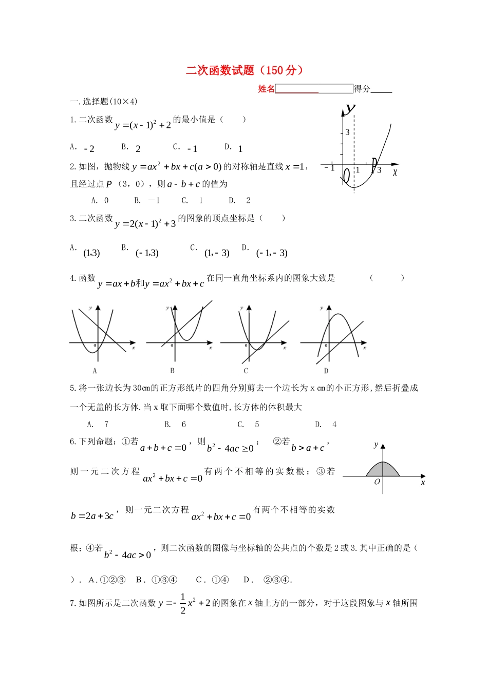 二次函数试题_第1页