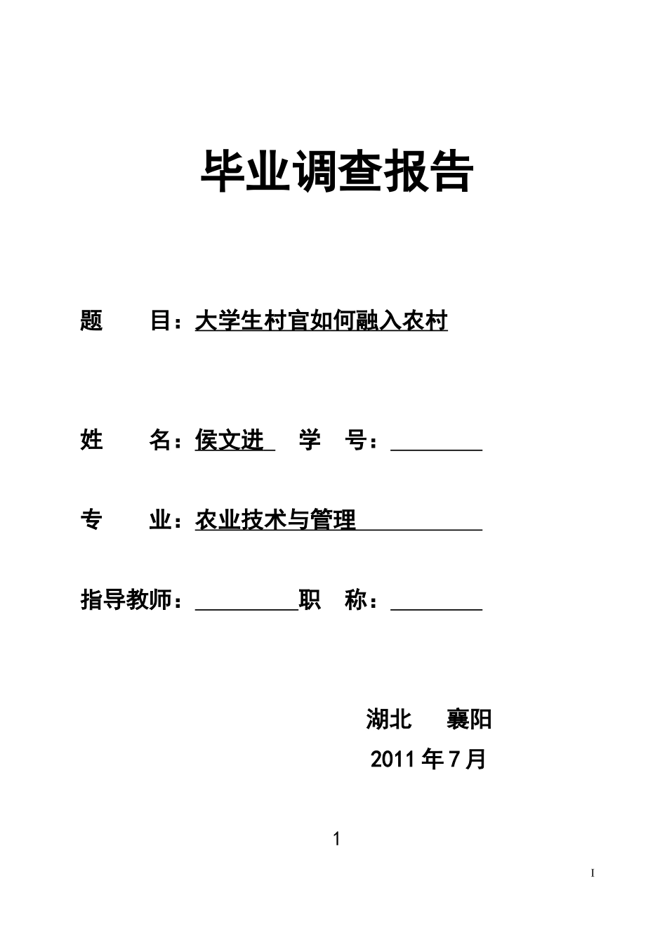 大学生村官如何融入农村调查报告_第1页