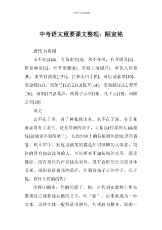 中考语文重要课文整理：陋室铭