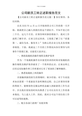 公司新员工转正述职报告范文