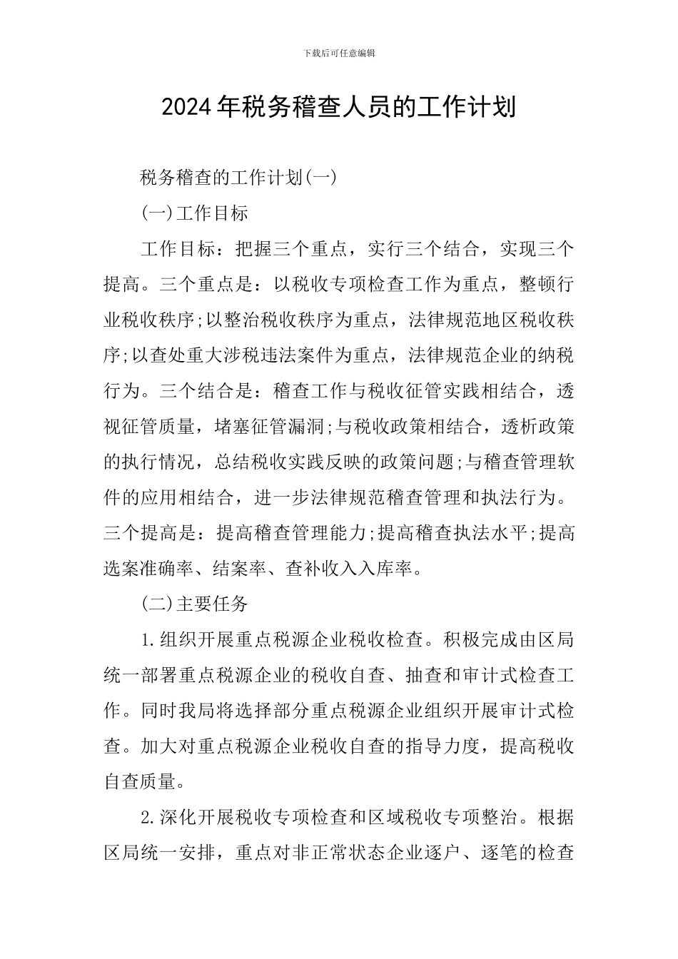 2024年税务稽查人员的工作计划_第1页