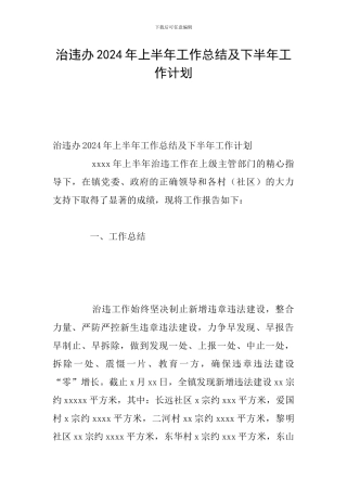 治违办2024年上半年工作总结及下半年工作计划