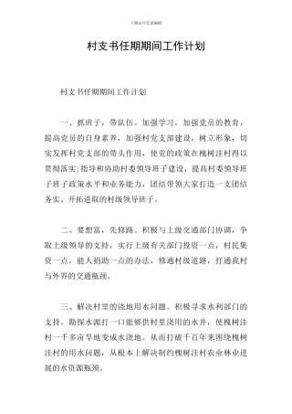 村支书任期期间工作计划