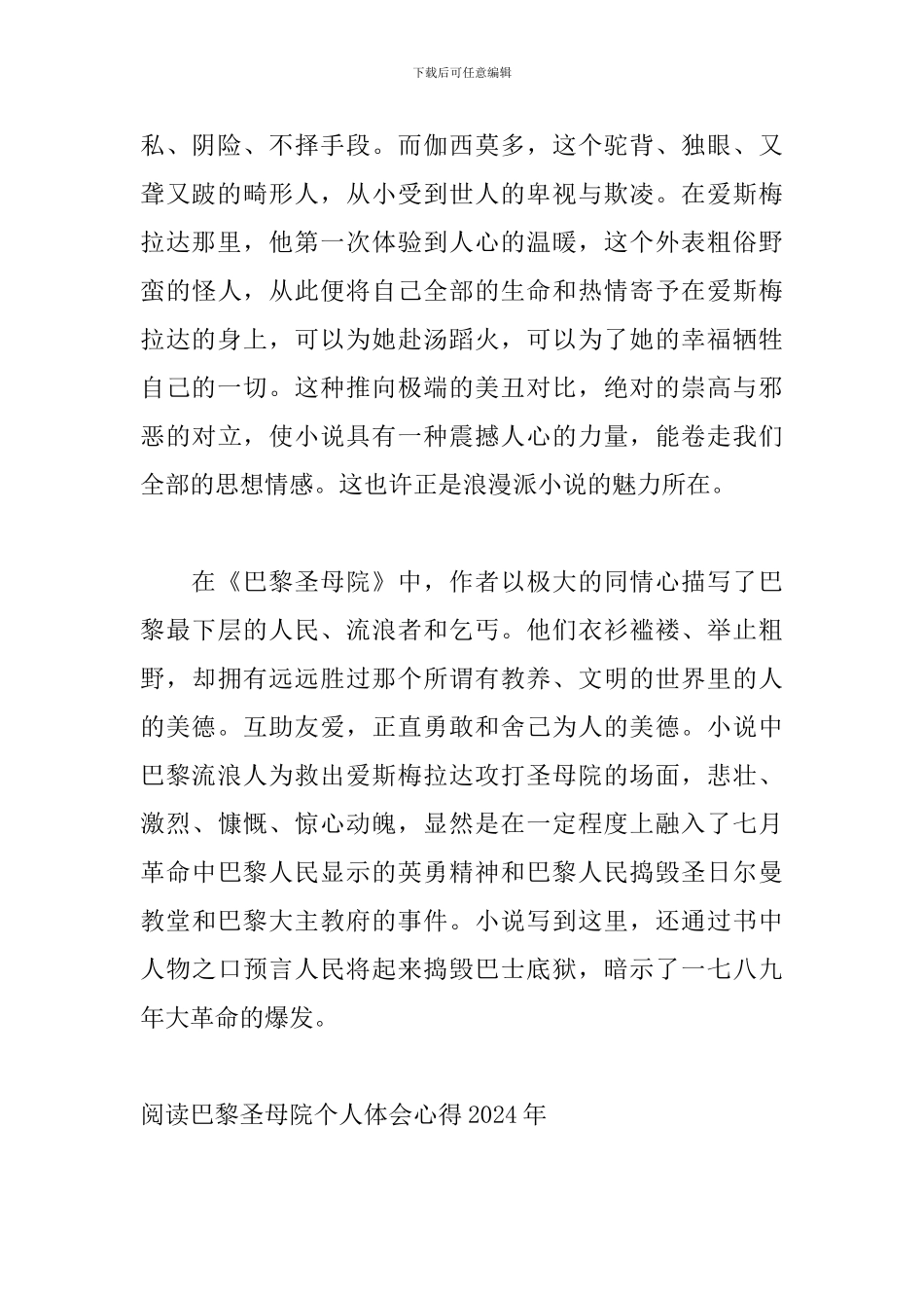 阅读巴黎圣母院个人体会心得2024年_第2页