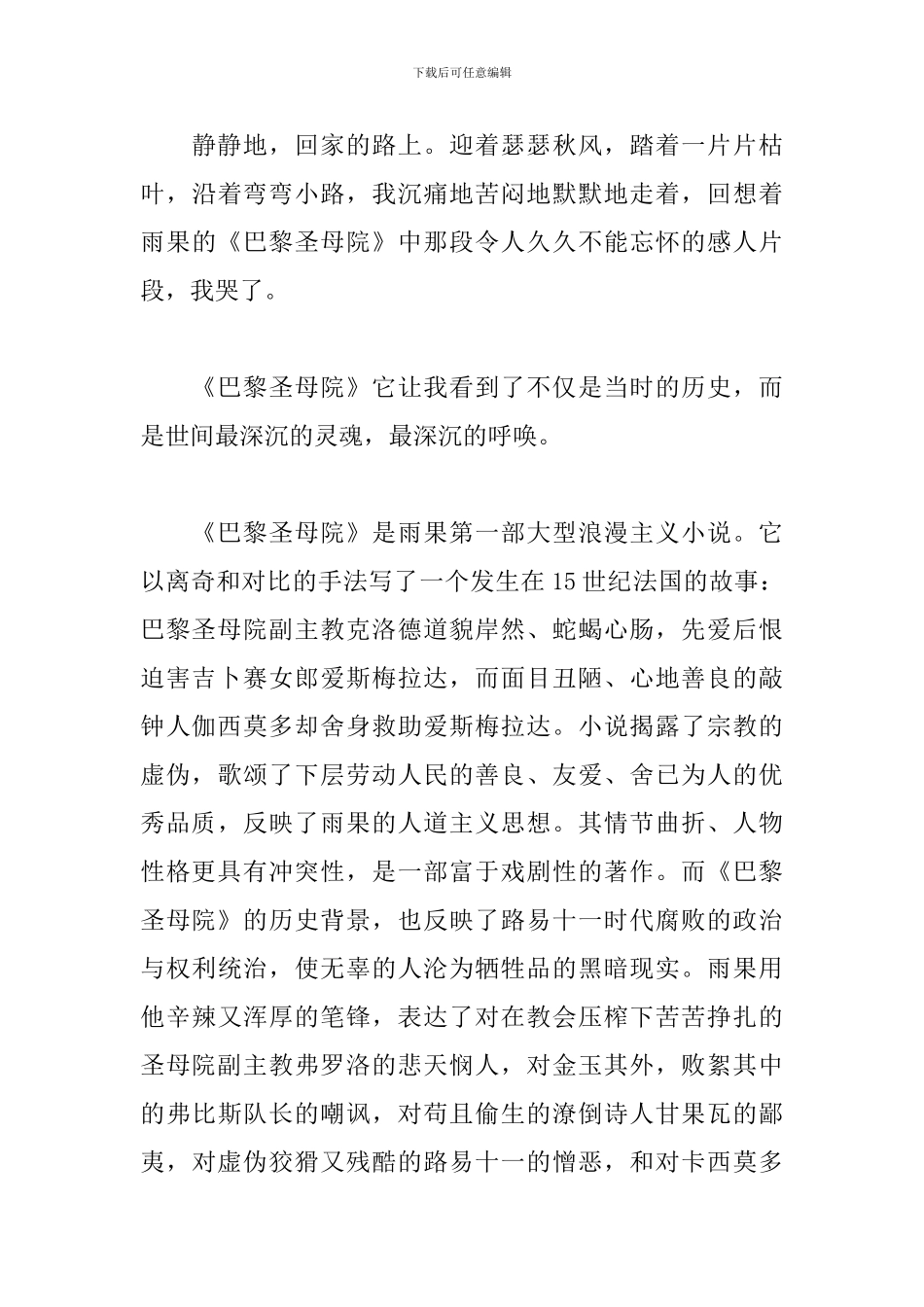 阅读巴黎圣母院个人体会心得2024年_第3页