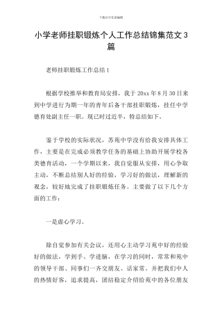 小学教师挂职锻炼个人工作总结锦集范文3篇