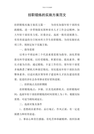 挂职锻炼的实施方案范文