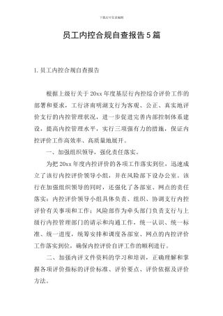 员工内控合规自查报告5篇