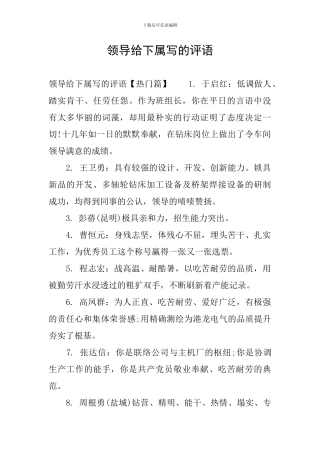 领导给下属写的评语