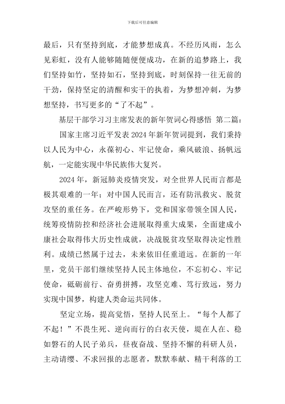 基层干部学习习主席发表的新年贺词心得感悟_第3页