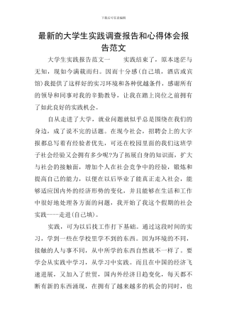 最新的大学生实践调查报告和心得体会报告范文