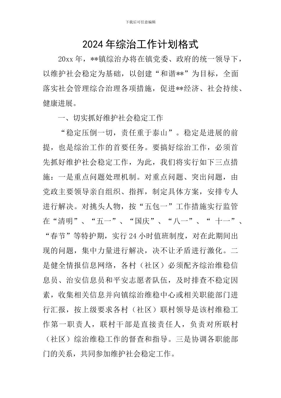2024年综治工作计划格式_第1页