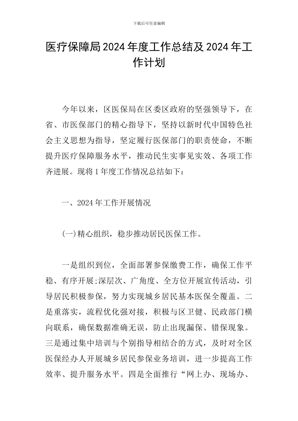 医疗保障局2024年度工作总结及2024年工作计划_第1页