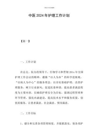 中医2024年护理工作计划