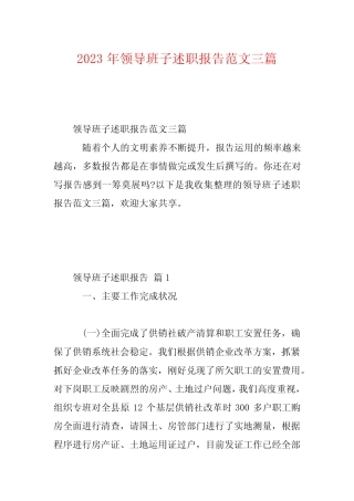2023年领导班子述职报告范文三篇