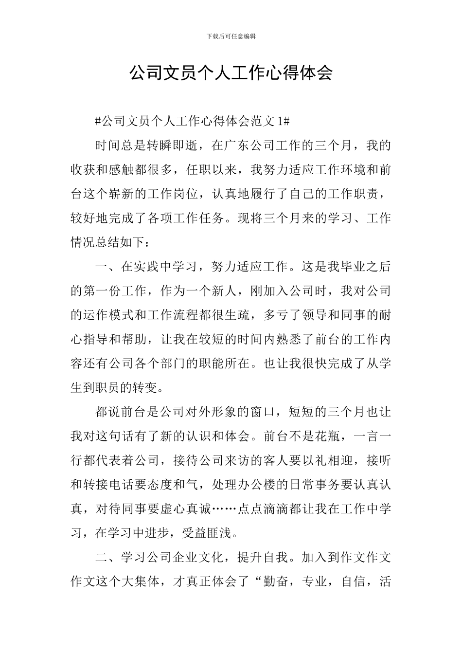公司文员个人工作心得体会_第1页