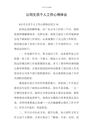 公司文员个人工作心得体会