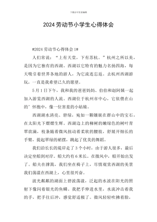 2024劳动节小学生心得体会