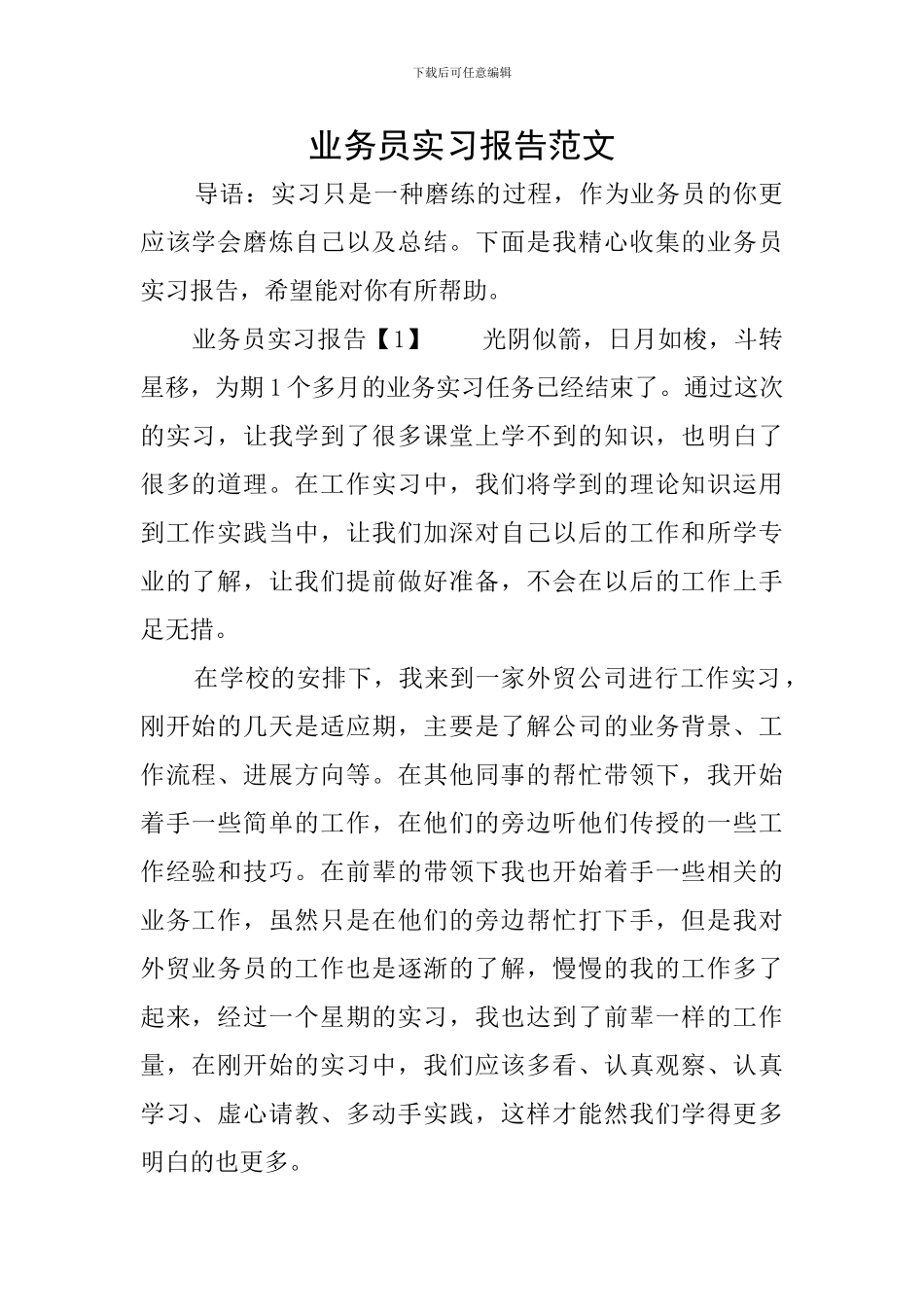 业务员实习报告范文_第1页