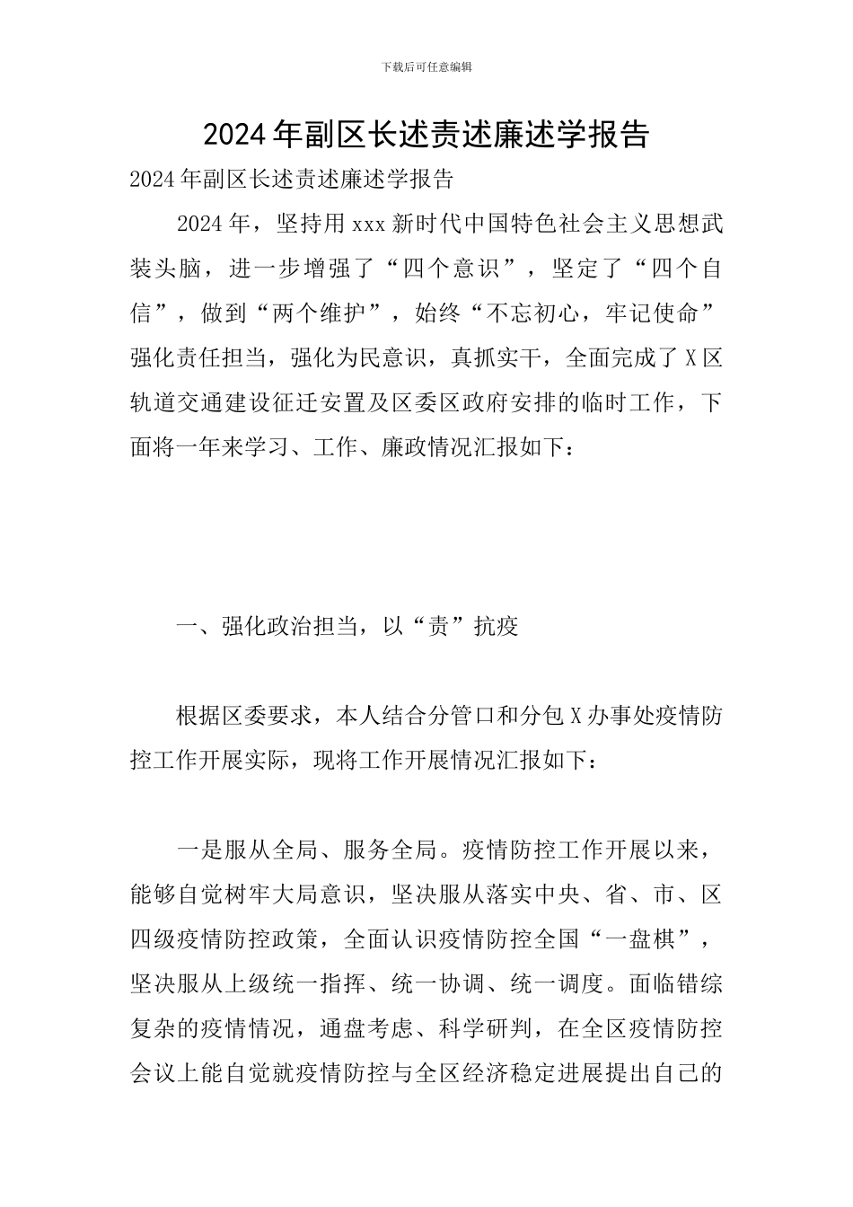 2024年副区长述责述廉述学报告_第1页