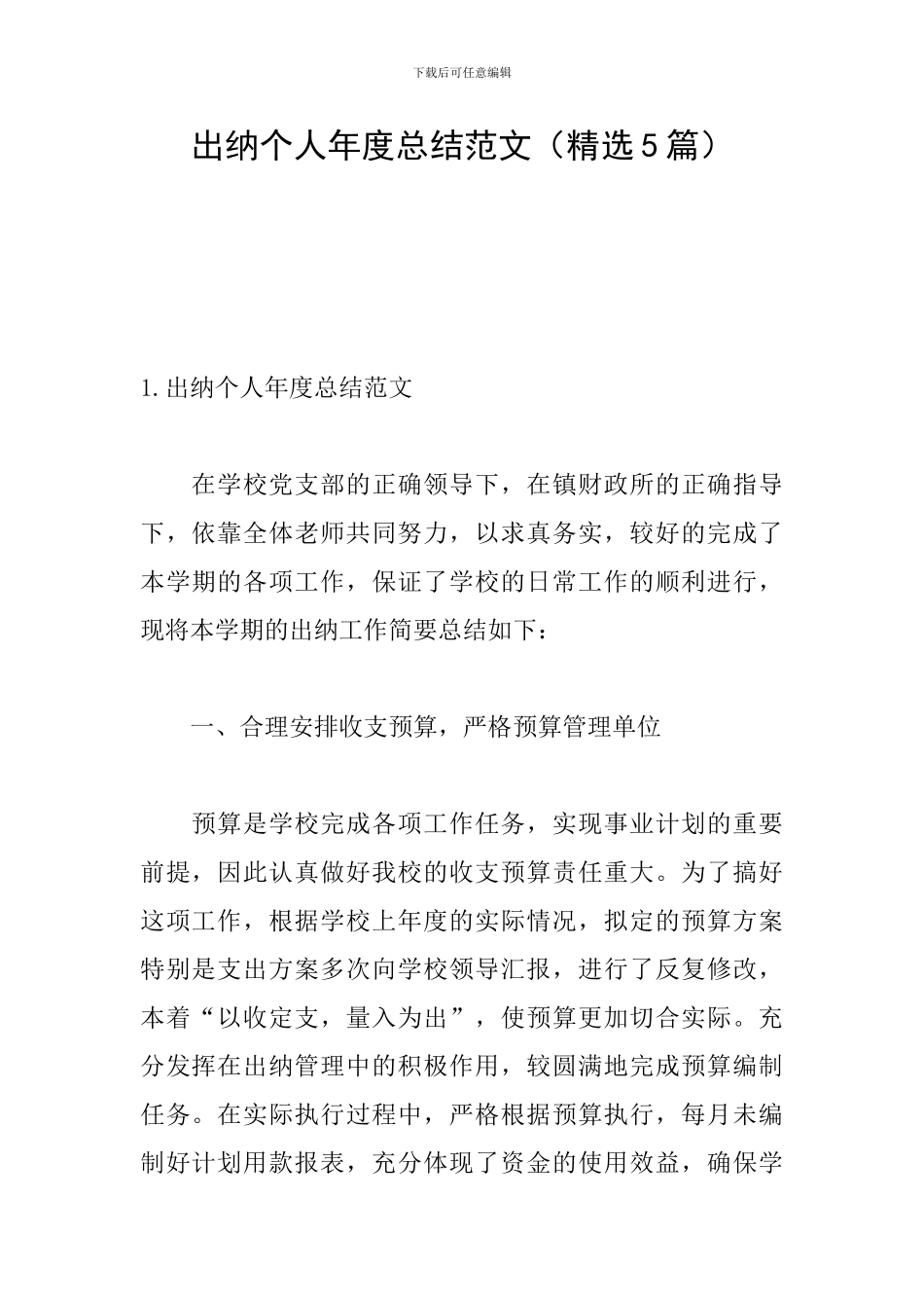 出纳个人年度总结范文_第1页