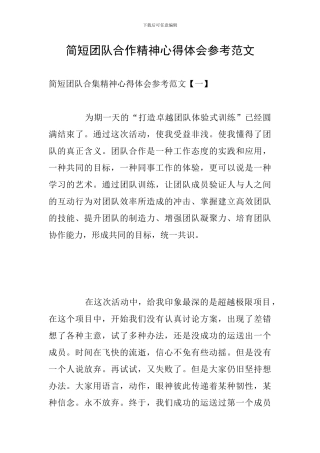 简短团队合作精神心得体会参考范文