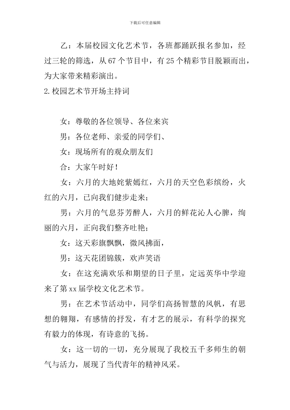校园艺术节开场主持词10篇_第2页