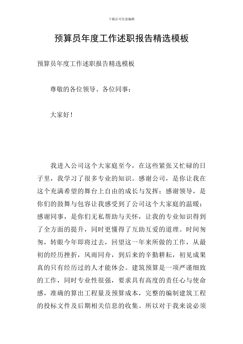 预算员年度工作述职报告精选模板_第1页