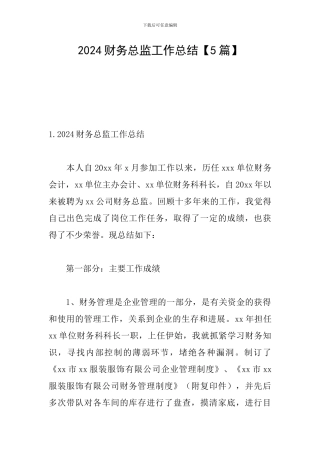 2024财务总监工作总结