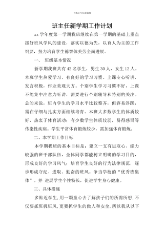 班主任新学期工作计划