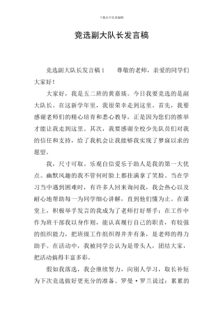 竞选副大队长发言稿