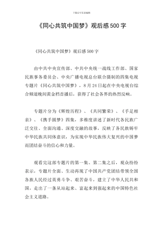 《同心共筑中国梦》观后感500字