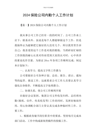 2024保险公司内勤个人工作计划