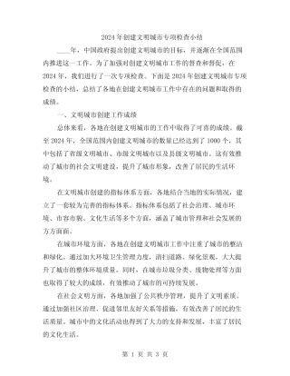2024年创建文明城市专项检查小结