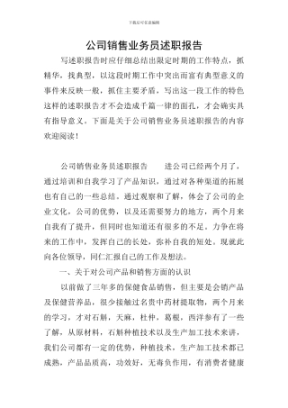 公司销售业务员述职报告