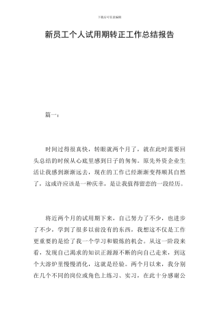 新员工个人试用期转正工作总结报告