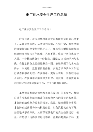 电厂化水安全生产工作总结