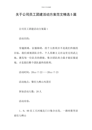 关于公司员工团建活动方案范文精选5篇