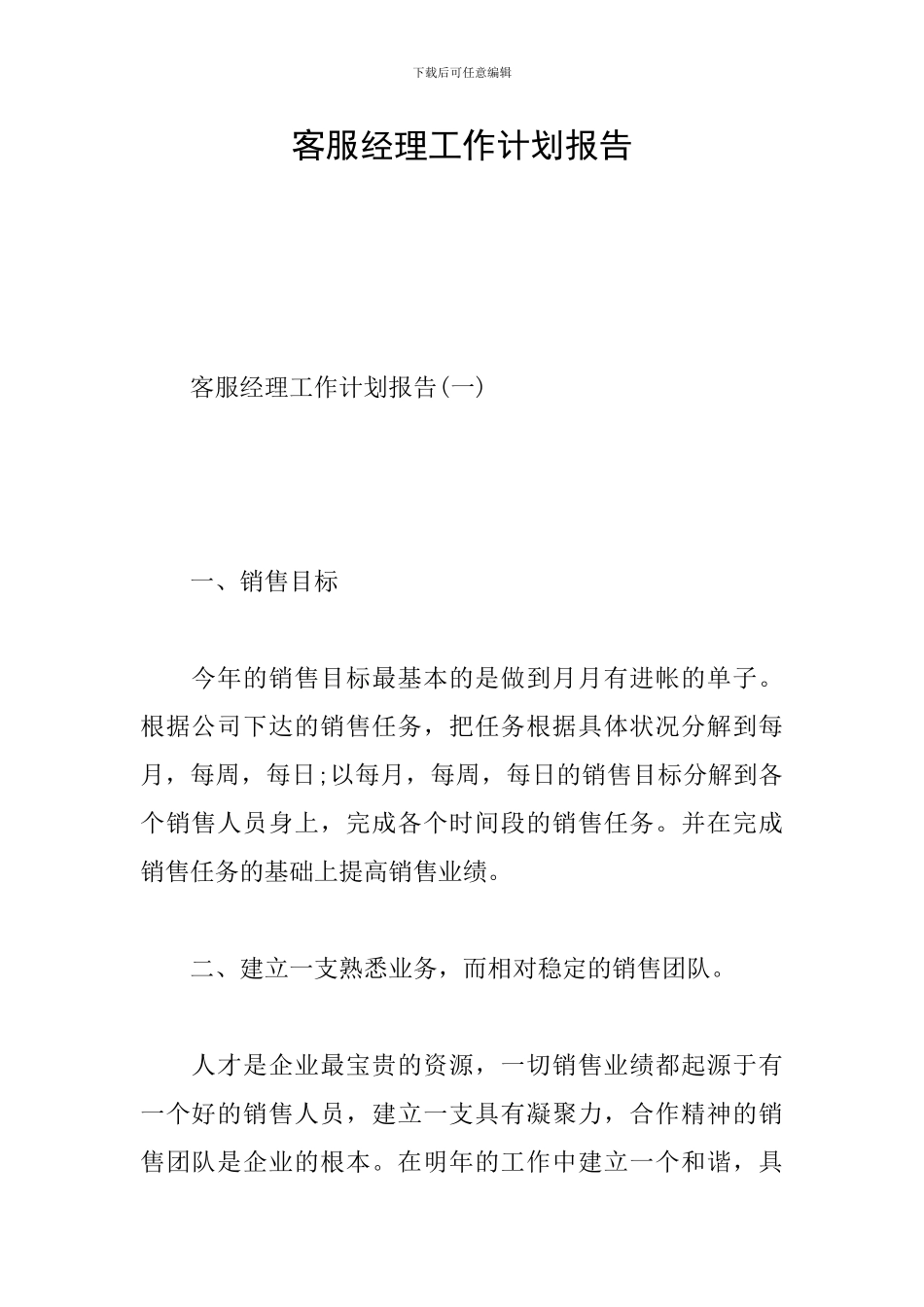 客服经理工作计划报告_第1页