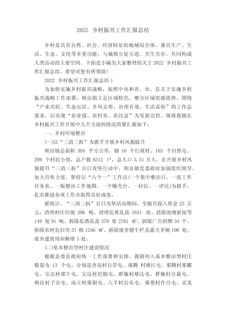 2022乡村振兴工作汇报总结