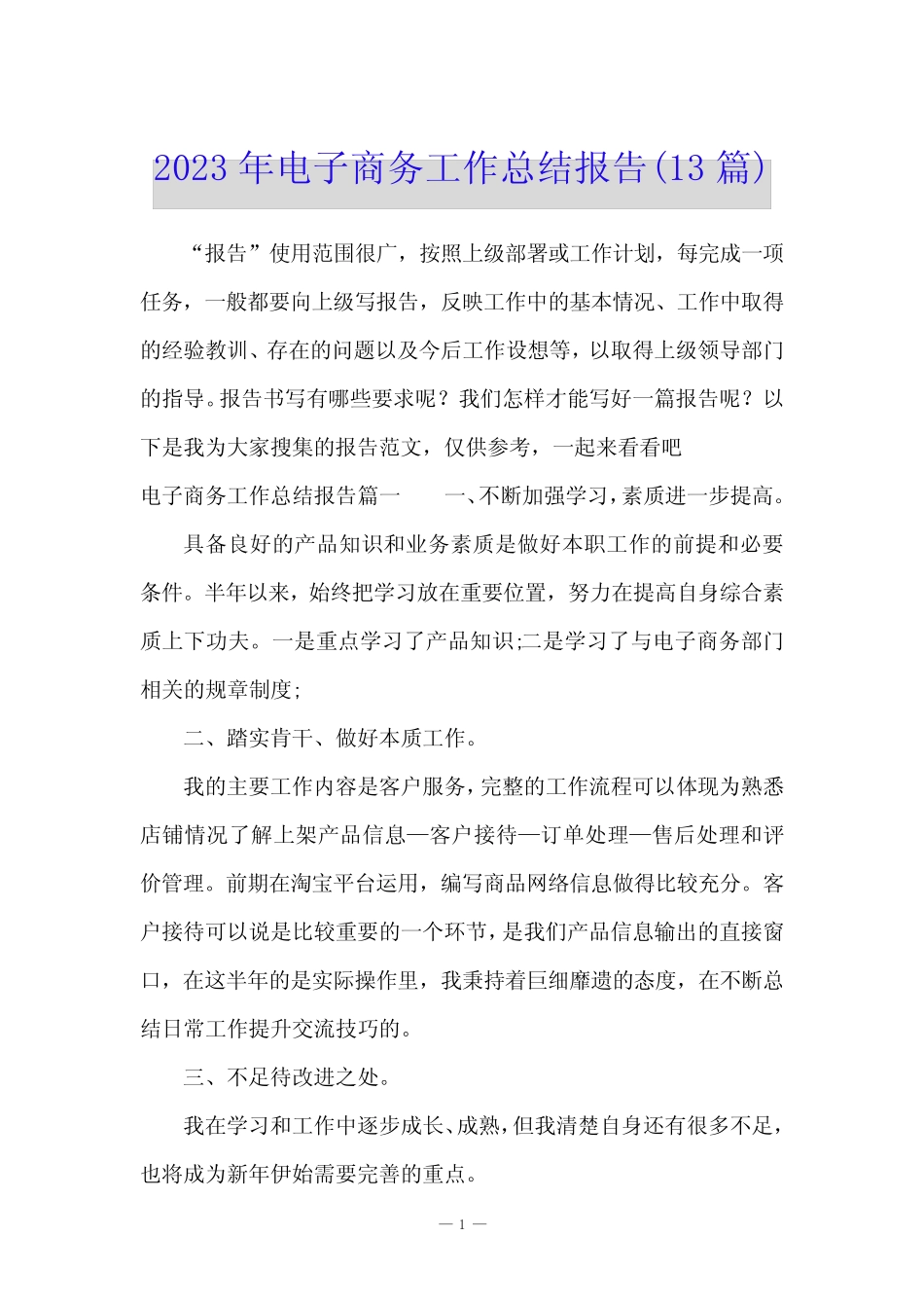 2023年电子商务工作总结报告(13篇)_第1页
