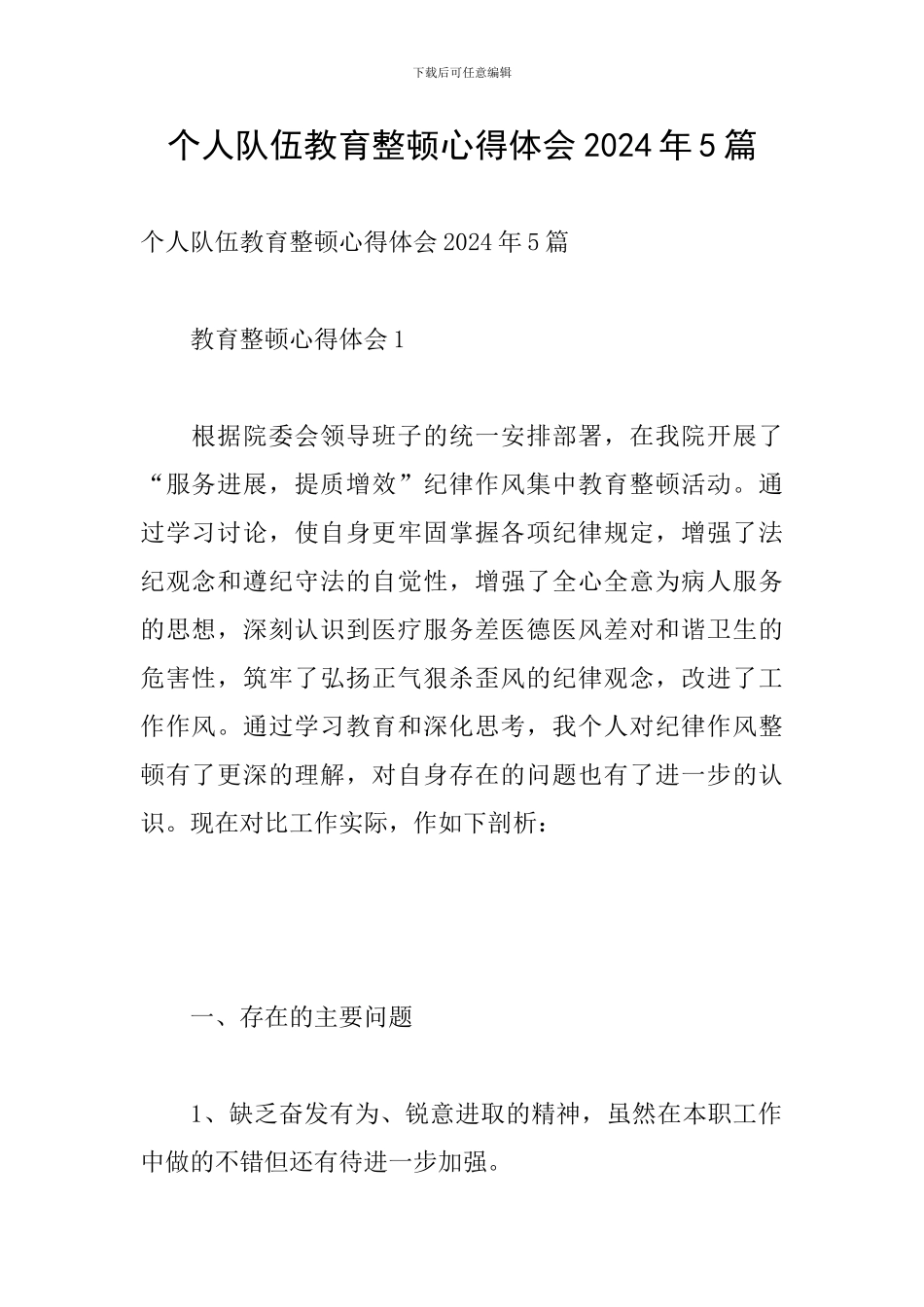个人队伍教育整顿心得体会2024年5篇_第1页