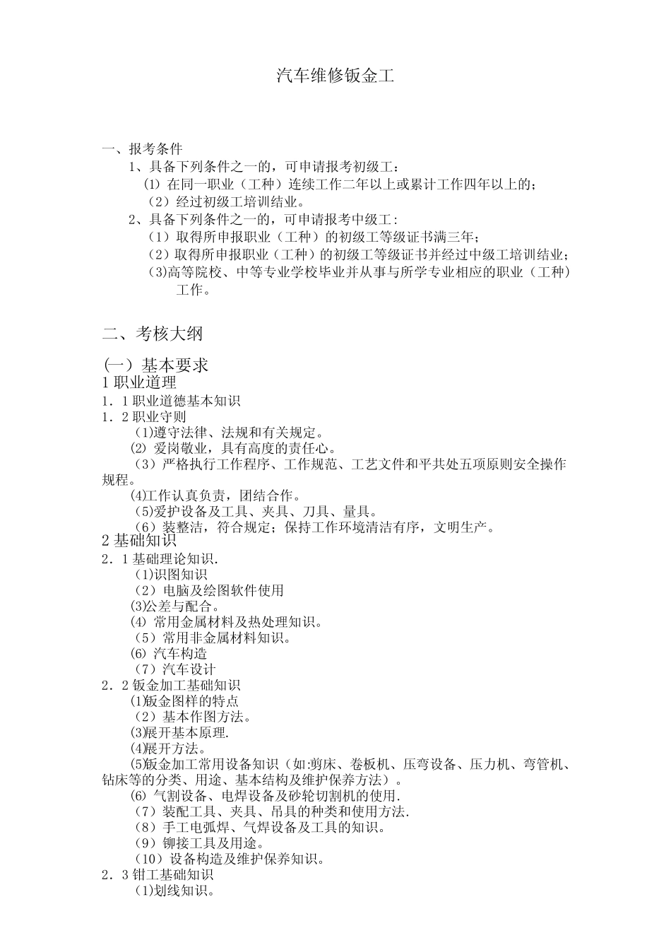 20-024汽车维修钣金工doc-汽车维修钣金工职业标准_图文_第1页