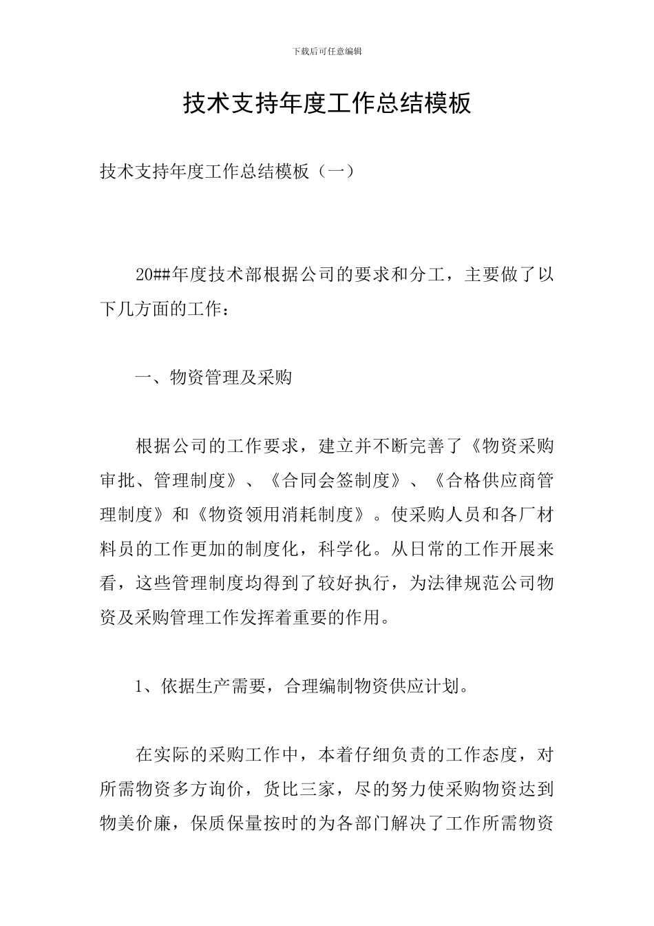 技术支持年度工作总结模板_第1页