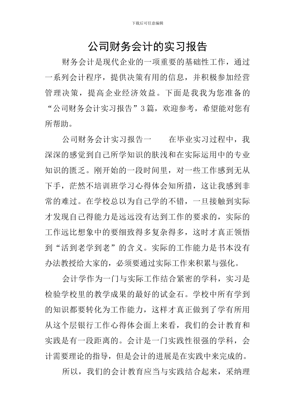 公司财务会计的实习报告_第1页