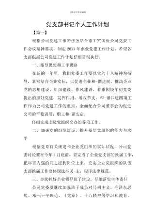 党支部书记个人工作计划