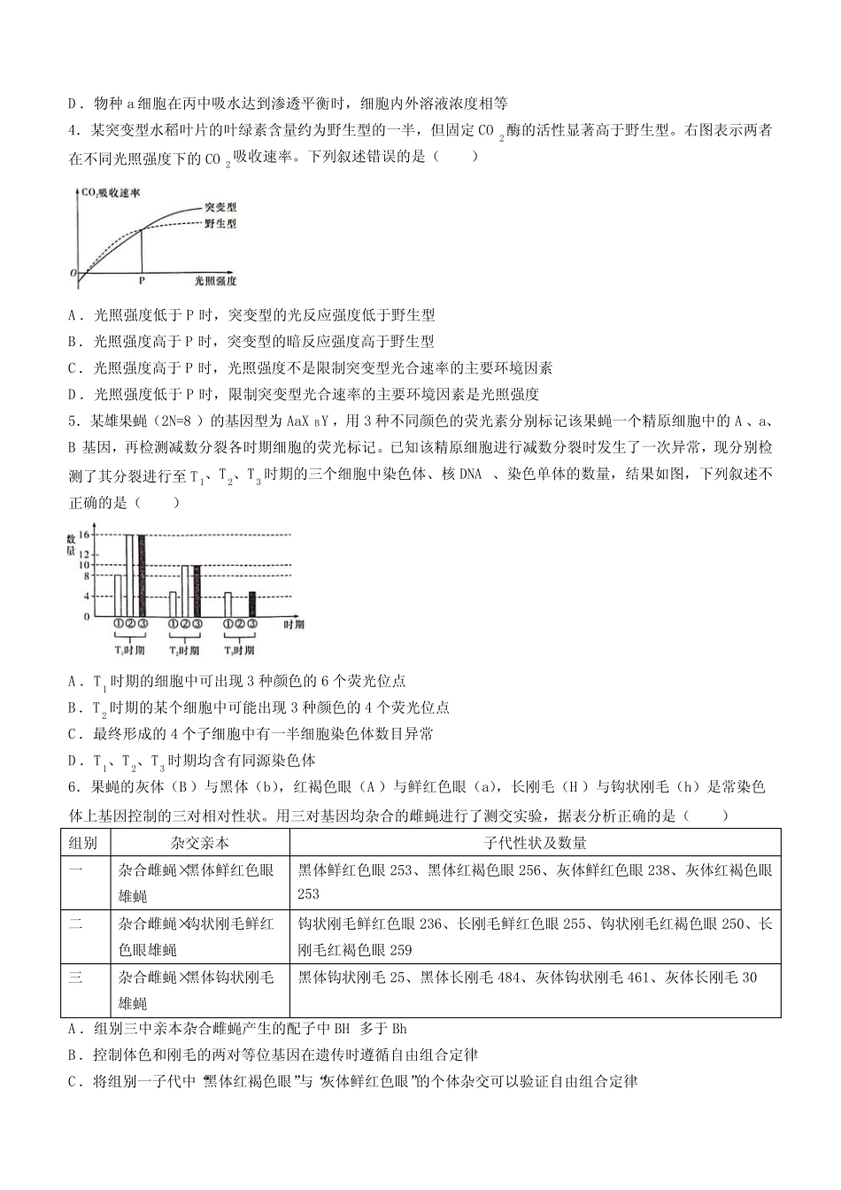 2024届高三第一次学业质量评价(T8联考) 生物试题(含解析) _第2页