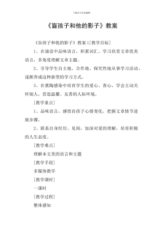 《盲孩子和他的影子》教案