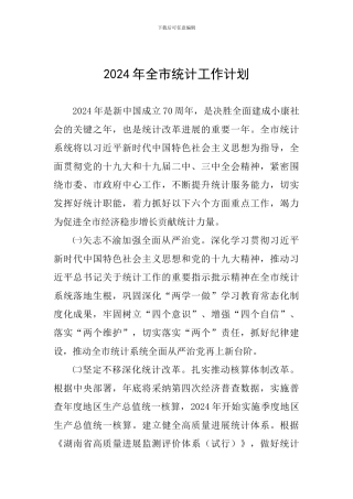 2024年全市统计工作计划