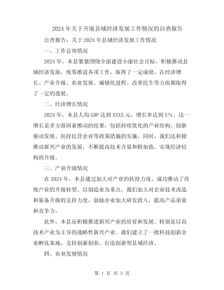 2024年关于开展县域经济发展工作情况的自查报告 